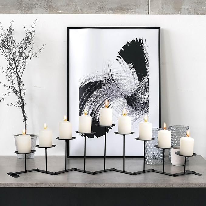Candelabra Fireplace Candle Holder: 9 Black Iron Candelabra Fireplace Candle Holder for Pillar Candles