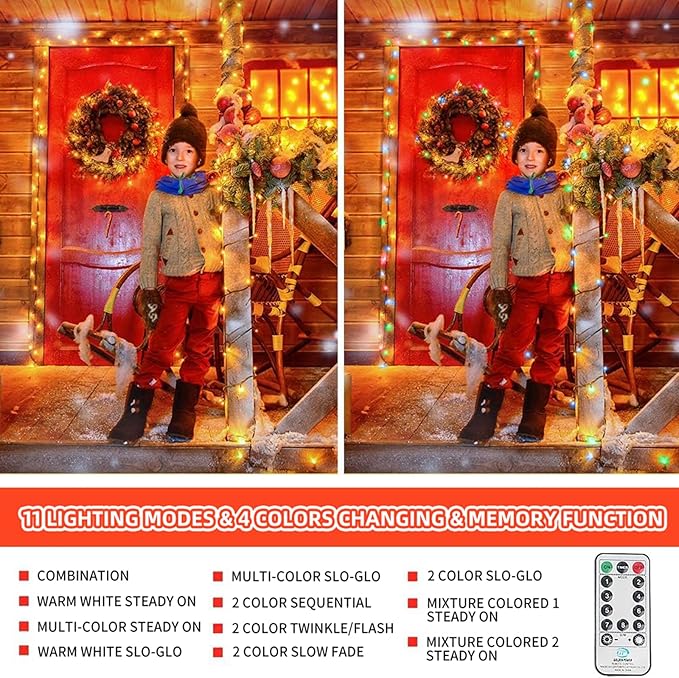 Color Changing Christmas String Lights Outdoor Indoor, 108FT 300 LED Warm White Multi Color Fairy Light, END to END CONNECTABLE, Waterproof Christmas Tree Lights with Timer Remote