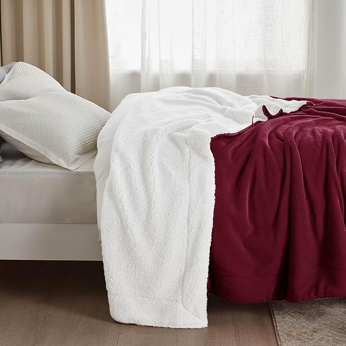 Bedsure GentleSoft Sherpa Fleece Blankets King Size for Bed - Thick and Warm Throw for Girls and Women, Soft Fuzzy Plush King Christmas Blanket for Winter, Burgundy, 108x90 Inches