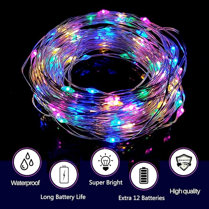 12 Pack Valentine's Day Fairy Lights Battery Operated, 3 Speed Modes, Extra 12 Batteries for Replacement, 7Ft 20 LED Mini String Light, Waterproof Twinkle Firefly Lights, Multi-Colored