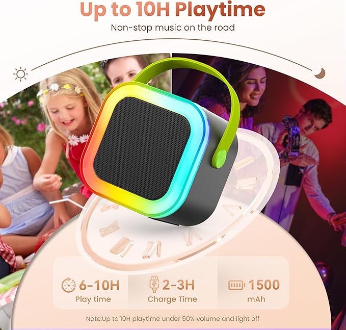 Mini Karaoke Machine for Kids Adults, Portable Bluetooth Mini Karaoke Microphone Singing Speaker Karaoke Player with 2 Wireless Mic, for All Smartphones,Birthday, Family,Home Party (Black Green)