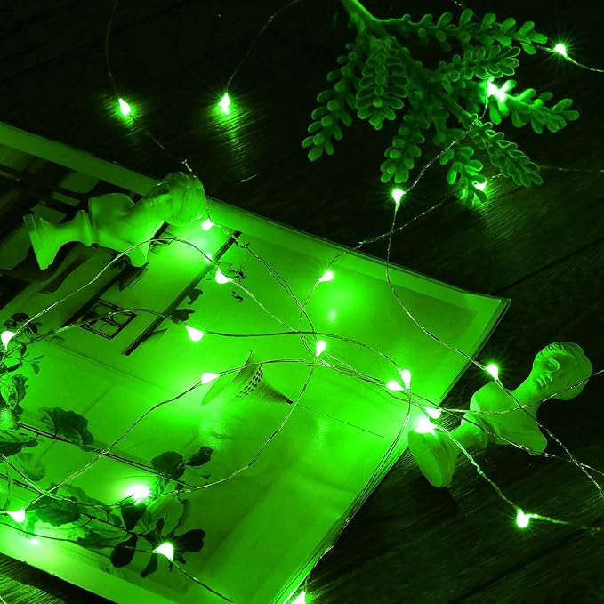 Mini St. Patrick's Day Fairy Lights Battery Operate, 1 Pack Copper Wire 3*AAA Battery Powered Led Starry Fairy String Lights for Bedroom, Christmas, Party, Wedding, Decoration(5m/16ft Green)