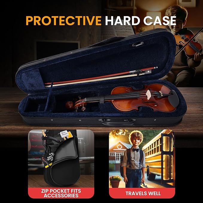 Pyle 1/2 Size Beginner Violin Starter Kit, Violin Starter Package with Travel Case & Bow, Extra Strings, Digital Tuner, Shoulder Rest & Cleaning Cloth for Students, Kids, Adults