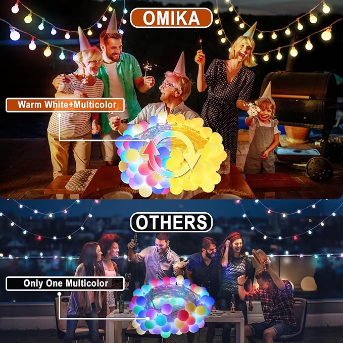 OMIKA Color Changing String Lights Plug in, 25 Colors 33FT 100LED RGB+Warm White Globe String Lights, Outdoor Christmas Globe Decorative Lights with Remote for Indoor Bedroom Party Garden Xmas Decor