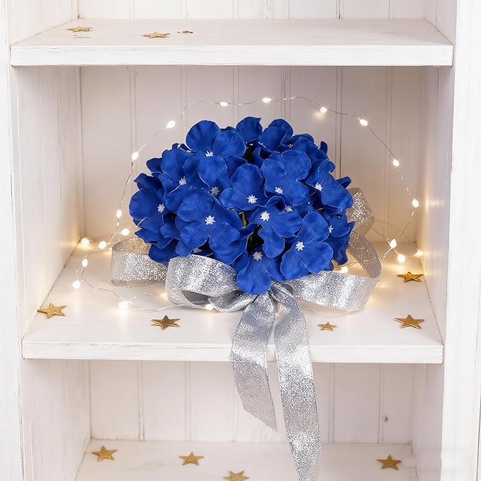 100PCS Artificial Hydrangea Flowers, Fake Flowers Silk Hydrangea Full Flowers Heads with Stems for Wedding Home Party Shop Baby Shower Decor (Royal Blue)