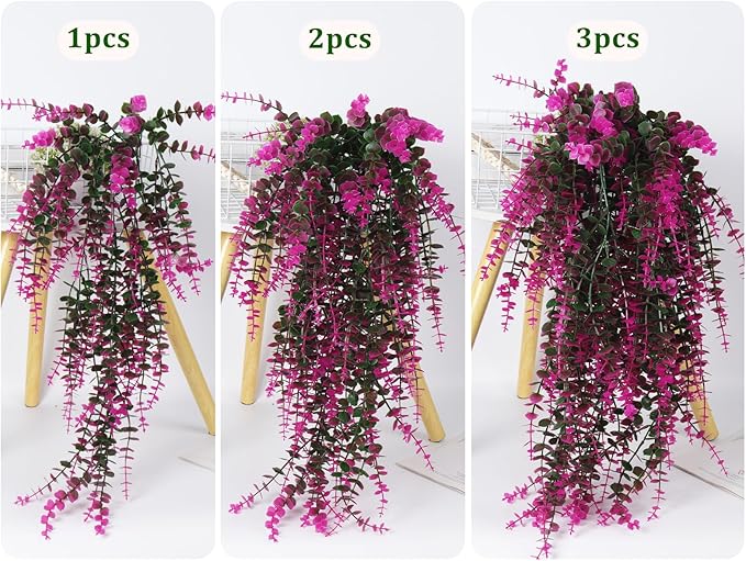Fake Monkey Plants Hanging Eucalyptus Vines Fake Vines Faux Hanging Plants for Outdoor Garden Yard Backdrop Decor Indoor Room Table Wall Home Hanging Decoration(Fuchsia)