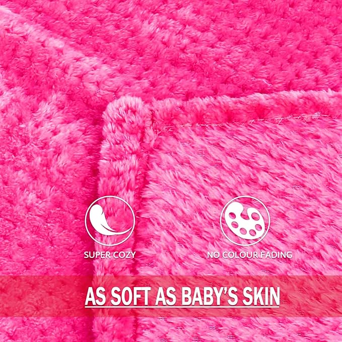 Exclusivo Mezcla Fleece Throw Blanket Extra Large, Super Soft and Warm Blankets for Couch, Sofa and Bed Waffle Textured, Cozy, Fuzzy and Lightweight (Hot Pink, 50x70 Inches)