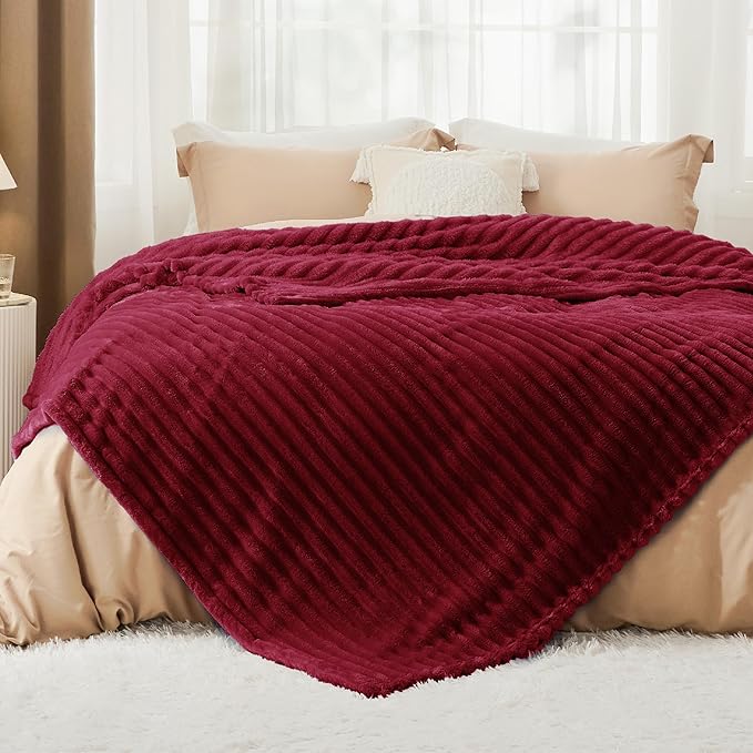 Bedsure GentleSoft Deep Red Fleece Blanket for Couch - Cozy Soft Blankets for Women, Cute Small Throws for Girls, 108x90 Inches