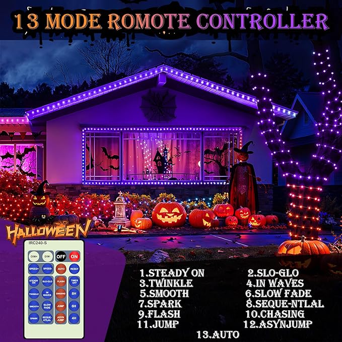 Decute 500LED 164FT Fairy String Lights Halloween Lights Silver Wire with Remote, Firefly Starry Light for DIY Christmas Tree Costume Wedding Party Table Centerpiece Decor Orange Purple