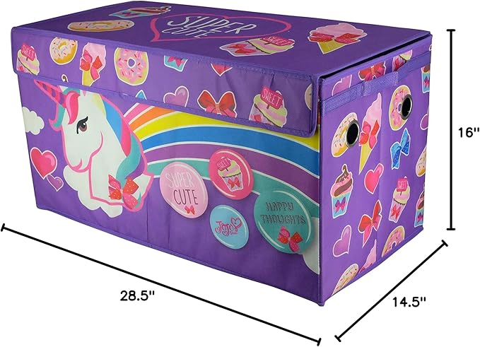 Idea Nuova JoJo Siwa Collapsible Children’s Toy Storage Trunk, Durable with Lid, Purple