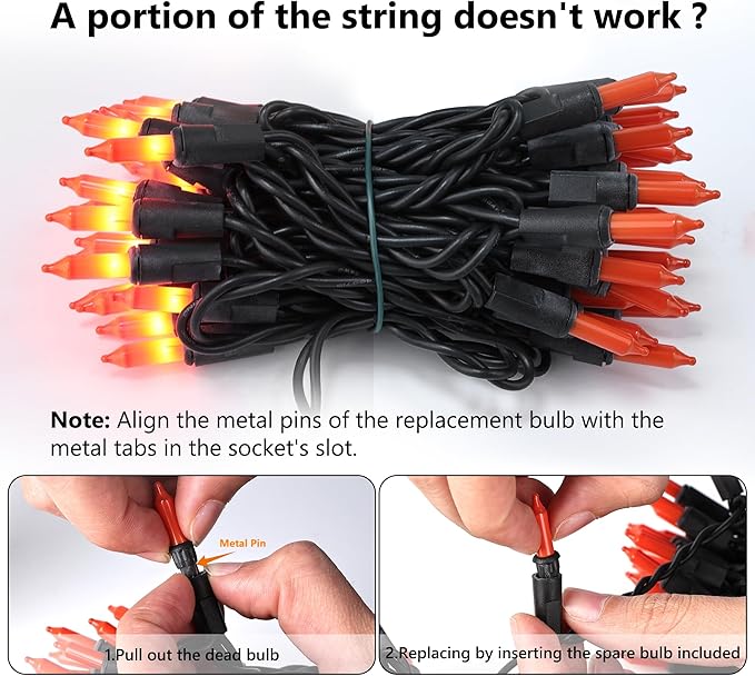 Brizled Orange Halloween Lights, 21.3ft 100-ct Incandescent Halloween String Lights Connectable, UL Certified Orange Light String, Black Wire Mini Light Set for Fall Season Holiday Thanksgiving Tree