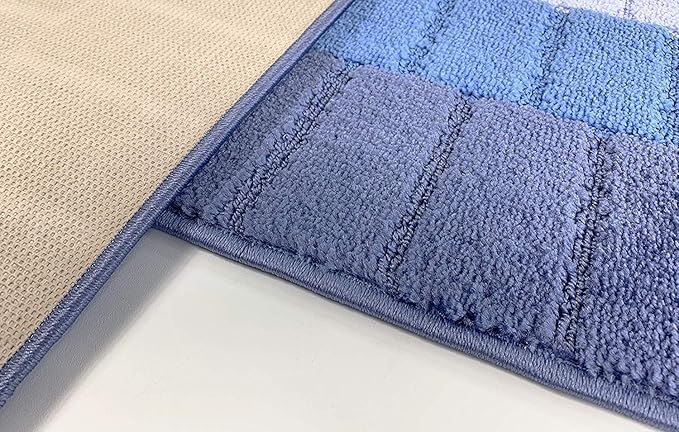 Custom Size Coastal Nautical Style Runner Rug Carpet for Hallway Entryway, Slip Resistant Latex Rubber Backed, 31 inch Wide X Customized Length, Squares Blue, 31 inch X 30 feet