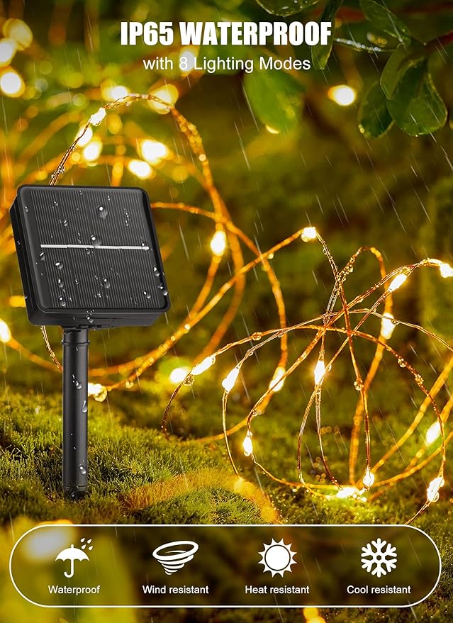 Minetom Solar String Lights for Outside, 6 Packs Total 198Ft 600 LED Outdoor Solar Fairy Lights, 8 Modes Balcony Lights for Tree Patio Christmas Party Wedding Decor (Warm White)