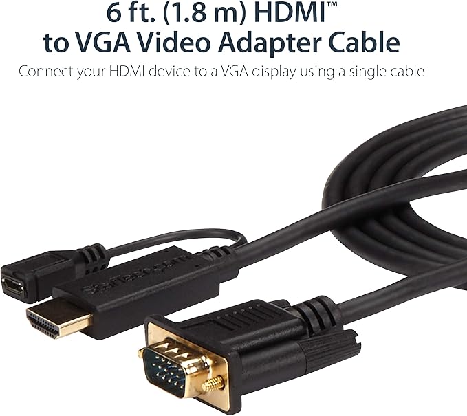 StarTech.com HDMI to VGA Cable – 6ft 2m - 1080p – Active Conversion – HDMI to VGA Adapter Cable for Your VGA Monitor / Display (HD2VGAMM6)