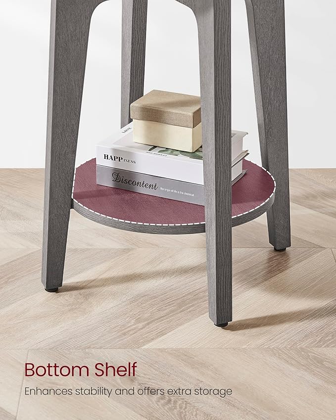 VASAGLE MAEZO Collection - Side Table, 2-Tier Small Round End Table, Nightstand with Tapered Legs, Curved Transitions, for Small Spaces, Living Room, Bedroom, Smoky Gray ULET283T68