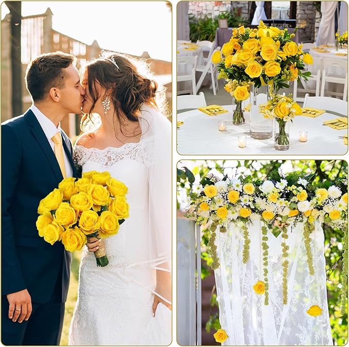 Ouddy Decor 20 Pcs Fake Yellow Roses Artificial Silk Flowers with Long Stems for Valentines Day Decor Wedding Home Party Table Centerpieces Bridal Bouquet DIY Floral Arrangment