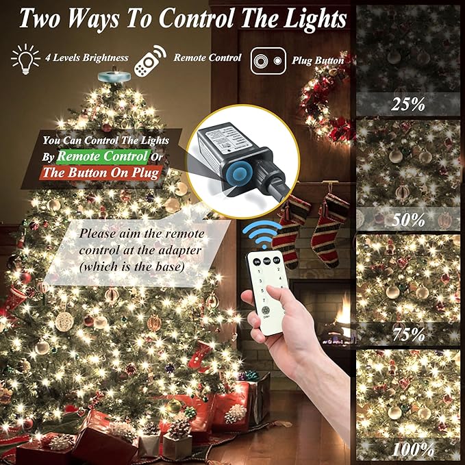 Christmas String Lights for Tree, 400 LEDs Christmas Tree Lights with Memory Function & 8 Modes, 6.6FT x 16 Lines Fairy Lights with Remote Control & Timer for Christmas Tree Decorations - Cold White