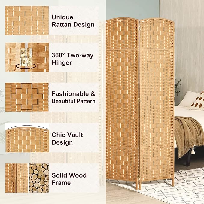 Rose Home Fashion 6 ft Tall Room Divider, Room Dividers and Folding Privacy Screens, 15.7in Privacy Screen 3 Panel Partition Temporary Wall Separation for Private, Light Beige