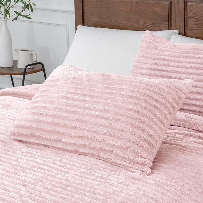 BEDELITE Fleece Twin Comforter Set -Super Soft & Warm Fluffy Pink Bedding, Luxury Fuzzy Heavy Bed Set for Winter with 1 Pillow case