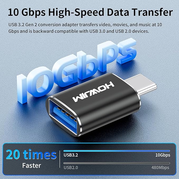 USB C to USB Adapter 4 Pack,Type C Male to USB 3.2 Female OTG Adapter,100W Fast Charging 10Gbps Data Transfer for M-acBook Pro/Air,Phone 15 16 17,Pad,G-alaxy,X-Peria,S-urface,D-ell XPS Black