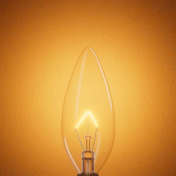 12-Pack E12 Candelabra Light Bulbs 40W Warm White 2500K, 380 Lumen Chandelier Light Bulb for Ceiling Fan, Indoor or Outdoor, B10 Clear Incandescent Candle Bulbs, Dimmable