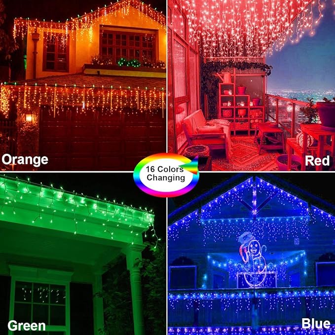 Toodour Christmas Icicle Lights Outdoor, RGB Color Changing Icicle Light with 60 Drops, 29.5ft 360 LED Christmas Lights - Window Fairy Twinkle Light for Home, Garden, Outdoor Xmas Decorations