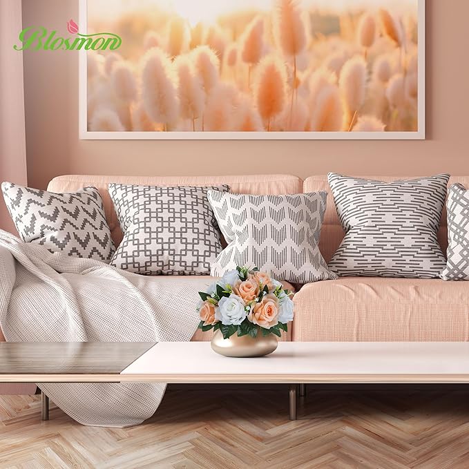 BLOSMON Flower Ball Centerpieces for Tables: 2pcs 9.5 Inch Peach Fuzz Fake Rose Flowers Kissing Balls Artificial Wedding Floral Arrangements Silk Bouquet with Base Home Party Room DIY Decorations