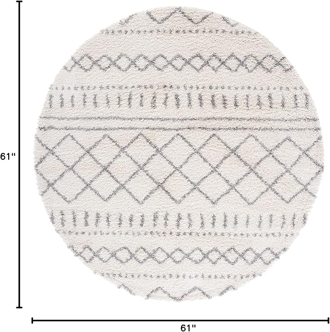SAFAVIEH Arizona Shag Collection Area Rug - 5'1" Round, Ivory & Grey, Moroccan Design, Non-Shedding, 1.6-inch Thick, Ideal for High Traffic Areas in Living Room, Bedroom (ASG741F-5R)