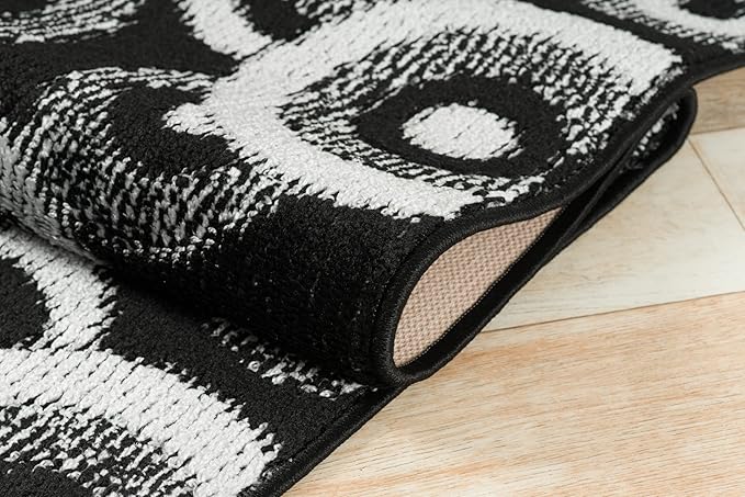 Custom Length Cut to Size Modern Farmhouse Carpet Runner Rug for Hallways, Non Slip Rubber Backed, 31 inch Wide X Customized Length, Geo Black, 31 inch X 20 feet