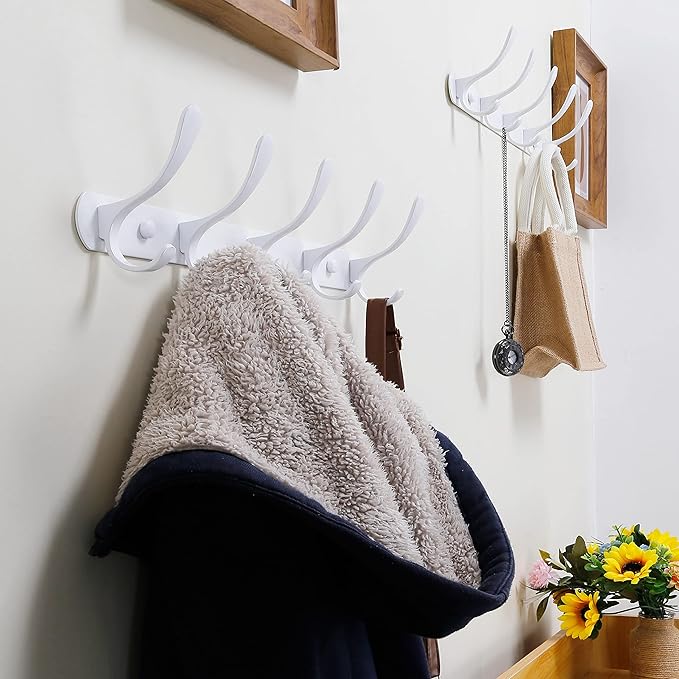 SKOLOO Modern Metal Wall Coat Rack with 5 Hooks, Pack of 2, Sturdy Wall Hook Rack for Hanging Coat, Jacket, Clothes, Hat, White