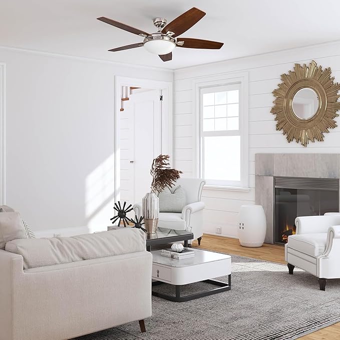 Honeywell Ceiling Fans Carmel, 48 Inch Contemporary Indoor LED Ceiling Fan with Light, Remote Control, Dual Mounting Options, Dual Finish Blades, Reversible Motor - 50196-01 (Brushed Nickel)