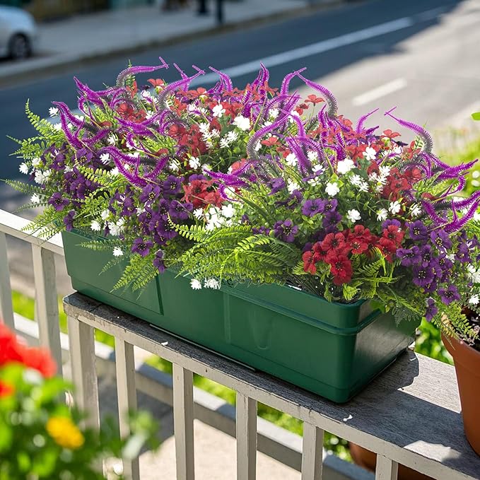 20Pcs Artificial Flowers for Outdoor UV Resistant & Waterproof, Realistic Fade-Proof Faux Greenery Shrubs Hanging Plants for Garden Porch Yard Lawn Patio Decorations (Vibrant Colors)