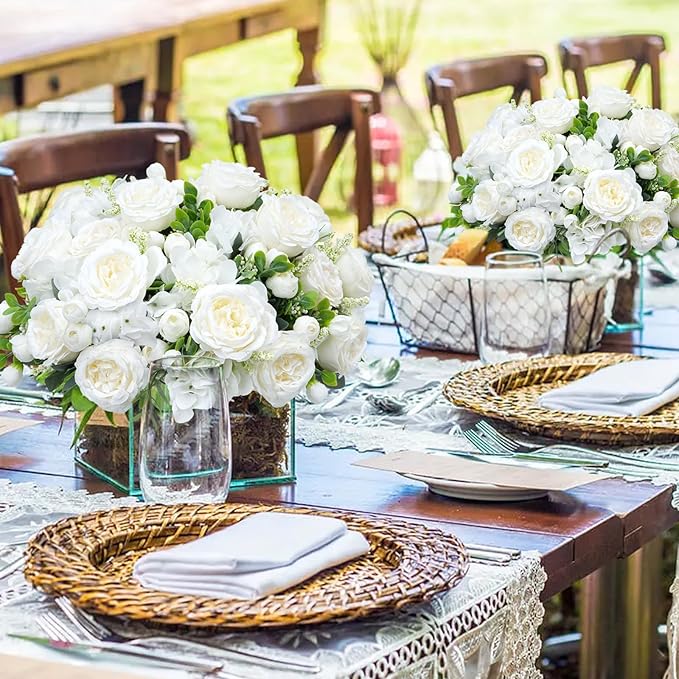 10 Bundles Artificial Peonies, Milky White Hydrangea Artificial Flowers Silk Flowers for Indoor Home Decor Bedroom Kitchen Office Wedding Table Centerpieces