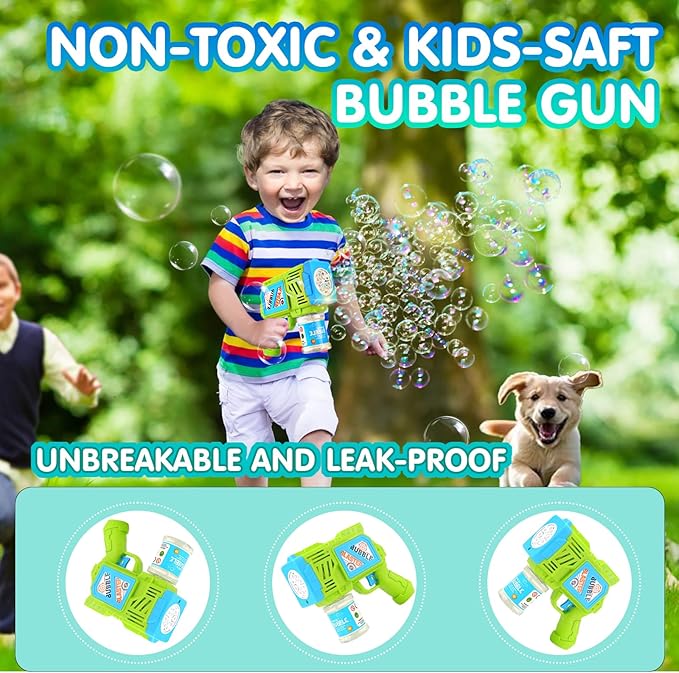 2 Pack Bubble Gun Machine for Kids, Automatic Light Up Bubble Blower with 4 Bottles 10 Bags Refill Solution Bubble Guns Blaster for Toddlers, Outdoor Toys Gifts Wedding Easter Party Favor