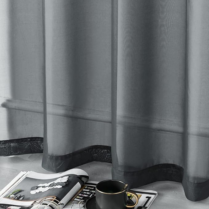 DUALIFE Charcoal Grey Sheer Curtains Grommet,Look Semi Sheer Windows Panels,Elegant Solid Color Touch Soft Drapes, 52X96 Inch for Living Room Bedroom,Set of 2 Panels