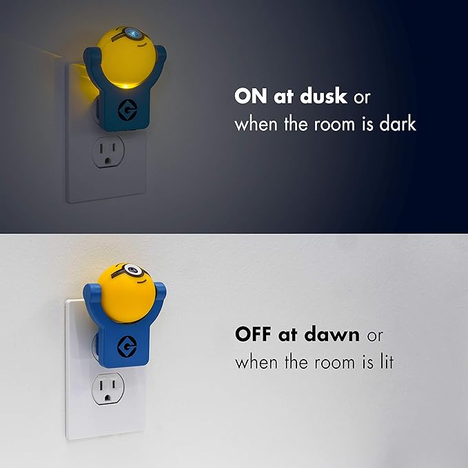 Minions Projectables Plug-in Night Light, Despicable Me, for Kids, Collector’s Edition, Light Sensing, Project Image on Ceiling, Wall, or Floor, 42029 , Yellow