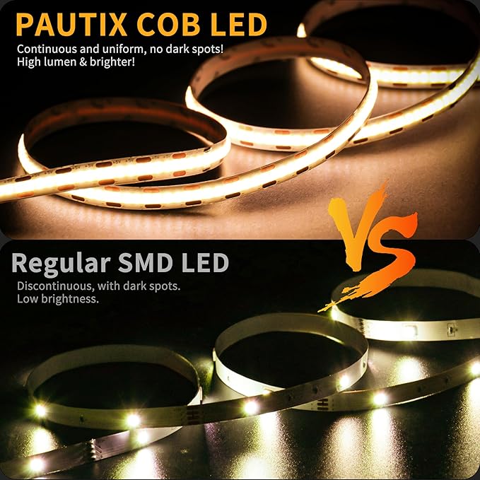 PAUTIX COB LED Strip Light 5V USB 9.84ft/3m 640LEDs 1200lm Dimmable LED Strip Light 3000K Warm White CRI90+ USB TV Backlight,Flexible Under Cabinet Tape Light for Bedroom,Kitchen,Home DIY Lighting