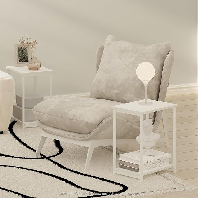 Furinno Simplistic Side Table Set of 2, 2-Tier Metal Frame End Table with Open Shelf, Night Stand, Bedside Table, for Living Room, Bedroom, White