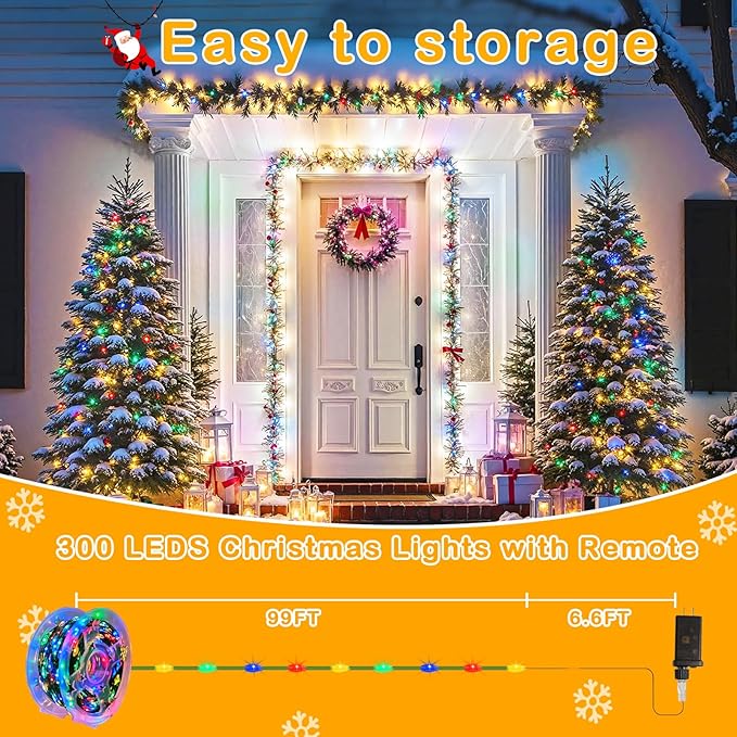 Decute 300LED Christmas Tree Lights Fairy String Light 99FT Green Copper Wire Warm White and Multicolor Dimmable with Remote, UL Cerficated Twinkle Lights for Party Wedding Indoor Outdoor Decor