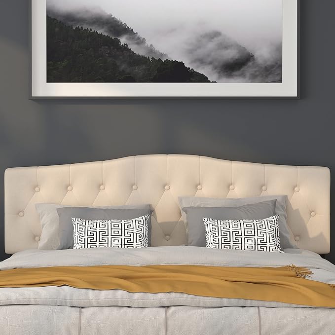 Flash Furniture Cambridge Tufted Upholstered King Size Headboard in Beige Fabric