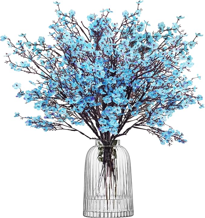 Uieke 30 Pcs Artificial Baby Breath Flowers Fake Blue Gypsophila Bouquets Faux Silk Flower Real Touch Flowers for Wedding Farmhouse Decor DIY Home Party Office Kitchen Hotel Bathroom Garden