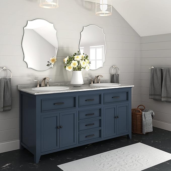 KOHROS Scalloped Bathroom Mirrors for Over Sink 18" x 24" Silver Frameless Beveled Edge Wall Mirror for Bathroom Vanity Entryway