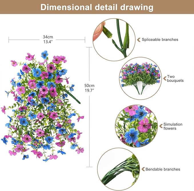 Artificial Hanging Flowers for Outdoors Spring Summer Decoration, 2PCS Silk Fake Daisy Realistic Outdoor Flowers UV Resistant Porch Patio Window Yard Decor(Purple Blue)