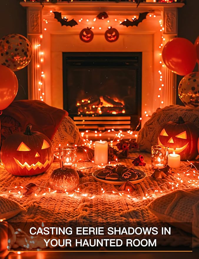 suddus Halloween Lights Battery Operated, 33ft 100 LED Orange String Lights for Outside Decorations Waterproof, Fairy Lights with Timer and Remote for Party, Yard, Outdoor, Tree, Wedding, Rroom Decor