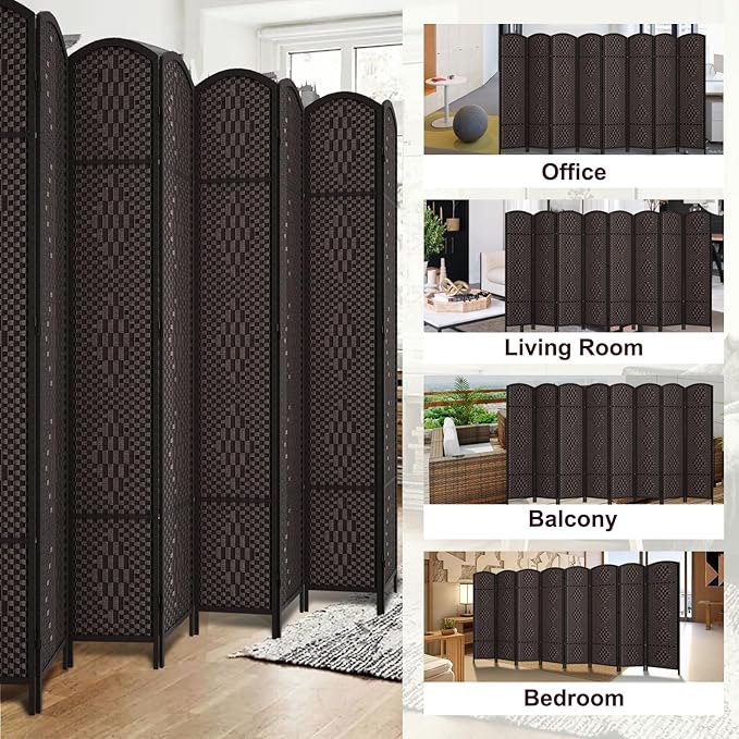 Rose Home Fashion 6 ft Tall Room Divider, Room Dividers and Folding Privacy Screens, 15.7in Privacy Screen 8 Panel Partition Temporary Wall Separation for Private, Dark Coffee