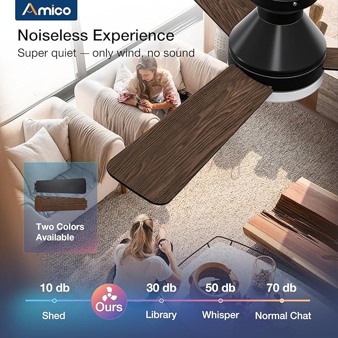 Amico Ceiling Fans with Lights, 42 inch Low Profile Ceiling fan with Light and Remote Control, Flush Mount, Reversible, 3CCT, Dimmable, Noiseless, Black Ceiling Fan for Bedroom, Indoor/Outdoor Use