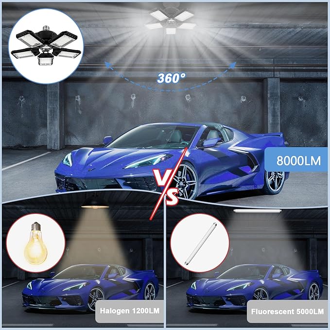 2-Pack LED Garage Lights 2 Pack-160W, 16000LM 6500K with 5+1 Deformable Panels, Indoor LED Shop Light Barn Light Garage Ceiling Lights, E26/E27 for Garages, Warehouse, Shop, Basement