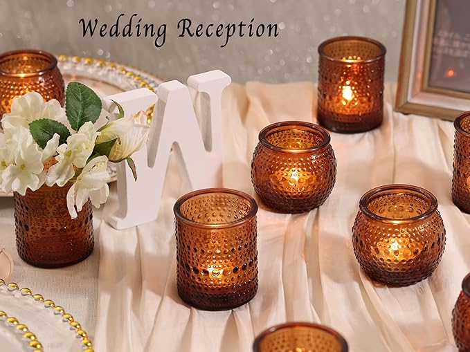 16 Pcs Assorted Amber Candle Holders- Amber Tealight Candle Holder for Fall Wedding Decor, Votive Candle Holders for Fall Home Decorations, Vintage Table Decor