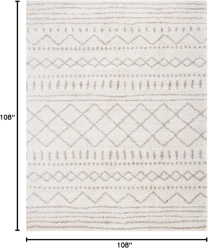 SAFAVIEH Arizona Shag Collection Area Rug - 9' Square, Ivory & Beige, Moroccan Design, Non-Shedding, 1.6-inch Thick, Ideal for High Traffic Areas in Living Room, Bedroom (ASG741A-9SQ)