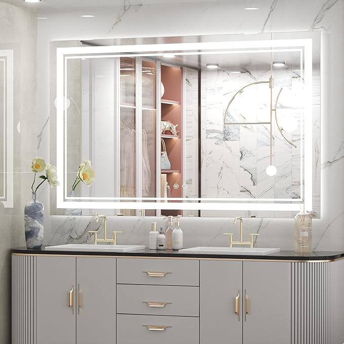 Keonjinn 48 x 30 Bathroom LED Mirror, Front Lighted Bathroom Vanity Mirror, Shatter-Proof Tempered Glass, UL-Listed LED Driver, Fog Free, Dimmale 6000K, Easy to Install(Horizontal/Vertical)